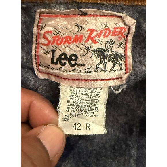 Vintage 70s 80s Lee Storm Rider Jacket Denim Corduroy Blanket Lining Union 42 R - Picture 3 of 9